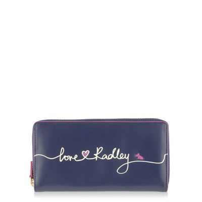 Navy 'Love Radley' large zip around matinee purse